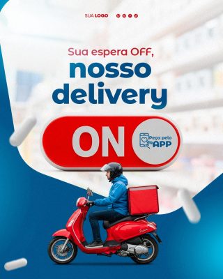 Delivery ON Peça pelo APP Post para Farmácia PSD Editável