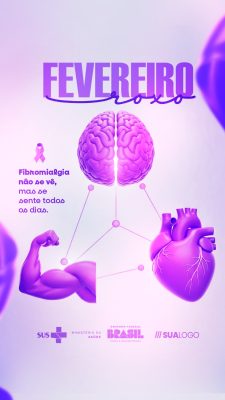 Fevereiro Roxo Fibromialgia Não Se Vê Mas Se Sente Todos Os Dias PSD Editável
