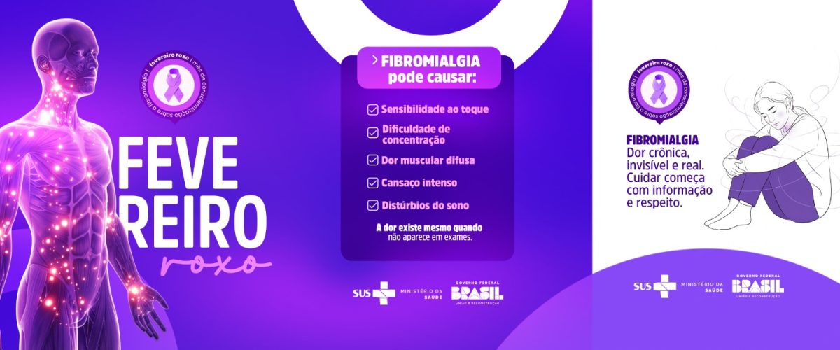 Fevereiro Roxo Mês de Conscientização Fibromialgia Modelo Digital PSD Editável