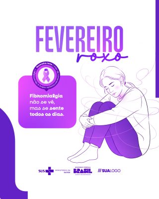 Fevereiro Roxo Fibromialgia Conscientização Campanha PSD Editável