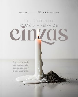 Quarta-feira de Cinzas Fé e Esperança Vela e Cinzas PSD Editável