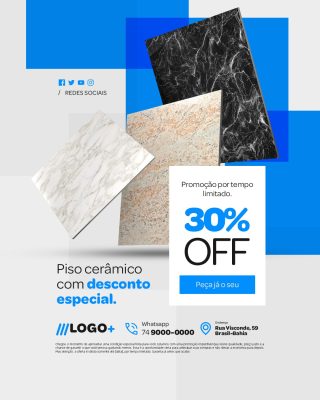 Piso Cerâmico com Desconto Especial 30% Off PSD Editável