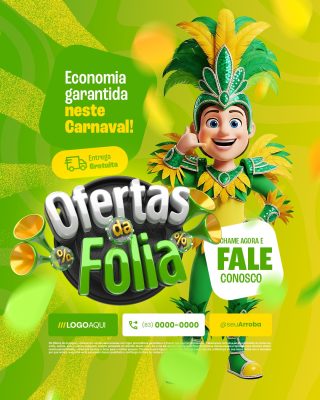 Carnaval Ofertas da Folia com Entrega Gratuita PSD Editável