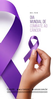 Story Câncer Dia Mundial de Combate 04 de Fevereiro Laço Roxo PSD Editável