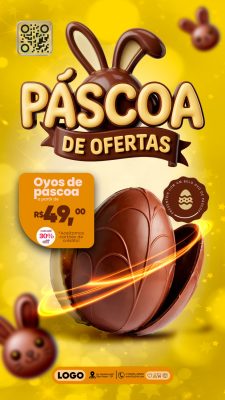 Páscoa Ofertas Ovos de Chocolate Coelho QR Code Festivo PSD Editável
