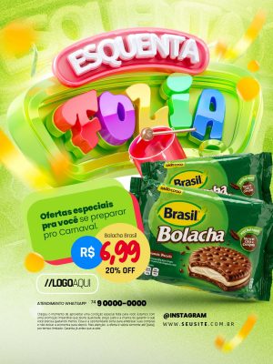 Carnaval Esquenta Folia Ofertas Especiais Bolacha Brasil PSD Editável