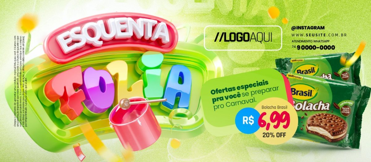 Carnaval Esquenta Folião Ofertas Especiais Bolacha Brasil PSD Editável
