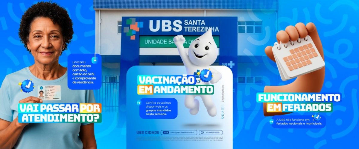 Carrossel UBS Santa Terezinha Vacinação Atendimento e Feriados PSD Editável