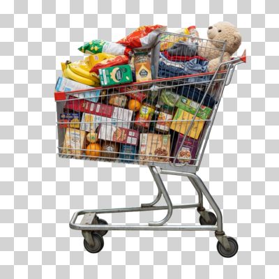 Compras de Supermercado Carrinho Cheio de Produtos Variados PNG Transparente