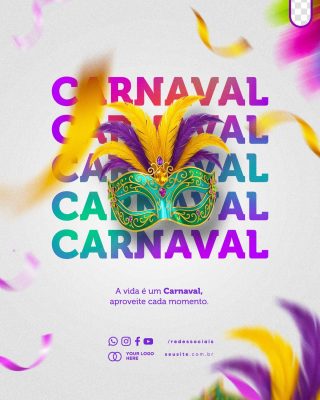 Carnaval Uma Máscara Colorida para Celebrar a Vida PSD Editável