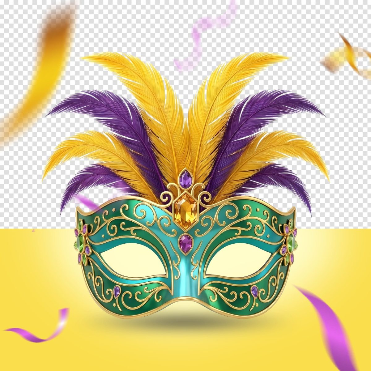 Máscara de Carnaval Roxo e Dourado com Pedrarias PSD Editável