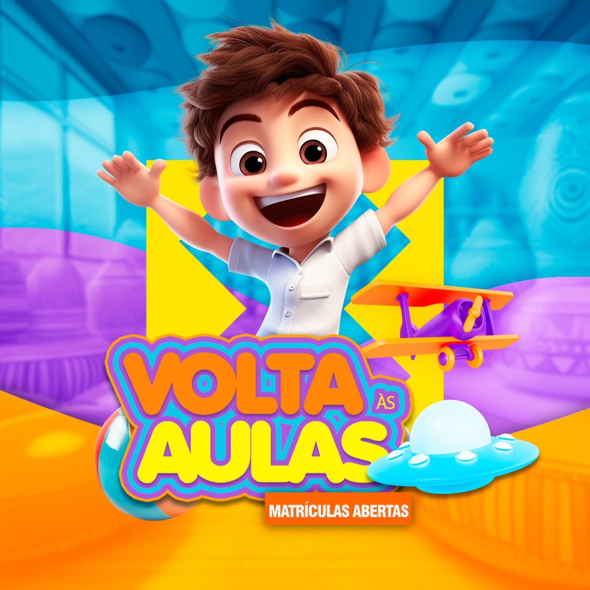 Volta às Aulas Menino Brinquedos Matrículas Abertas PSD Editável