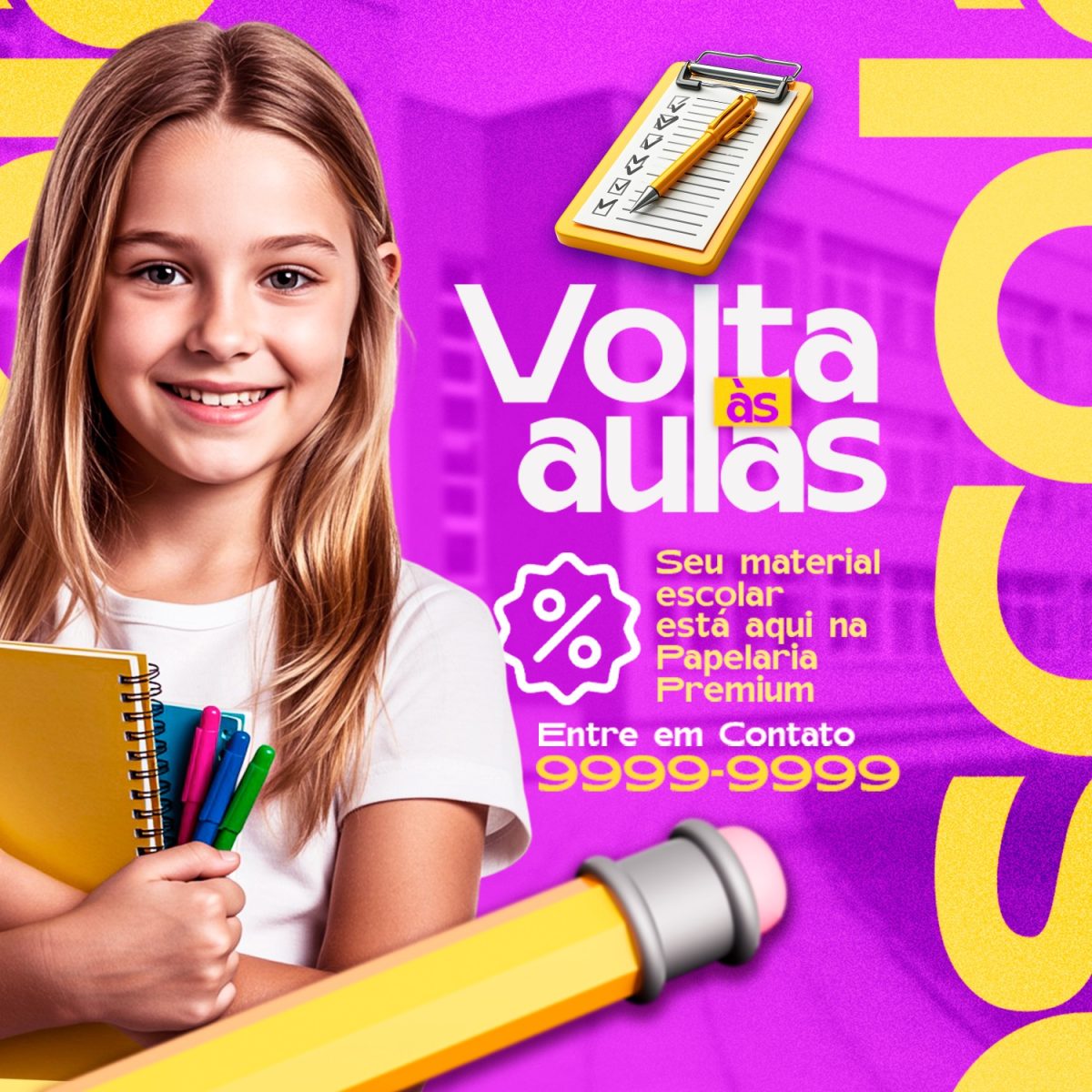 Volta às Aulas Papelaria Premium Material Escolar PSD Editável