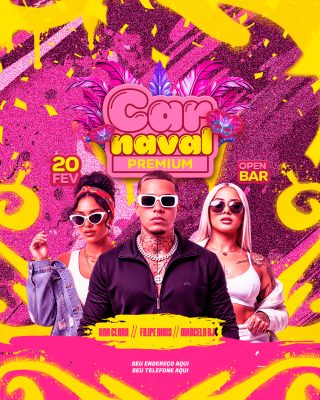 Carnaval Premium 20 FEV Open Bar Arte Festiva PSD Editável