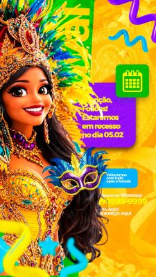 Carnaval Recesso Folia Fiquem Ligados Avisos Importantes PSD Editável