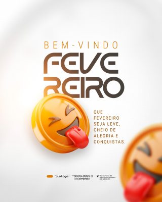 Bem-vindo Fevereiro Novo Mês Social Media PSD Editável