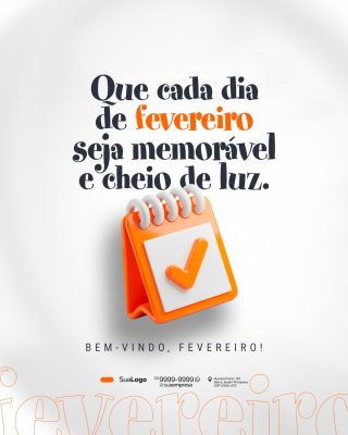 Bem-vindo Fevereiro Novo Mês Social Media PSD Editável