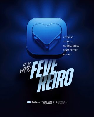 Bem-vindo Fevereiro Novo Mês Social Media PSD Editável