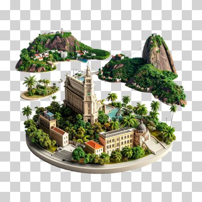 Rio de Janeiro Diorama Aéreo com Pão de Açúcar e Corcovado PNG Transparente