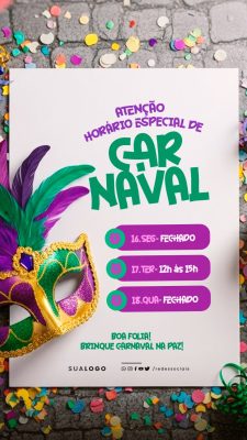 Carnaval Horário Especial Brinque na Paz PSD Editável