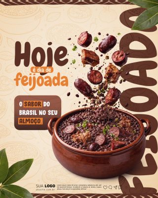 Feijoada Hoje é Dia do Sabor do Brasil no seu Almoço PSD Editável