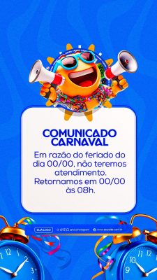 Carnaval Comunicado Feriado Funcionamento Atendimento PSD Editável