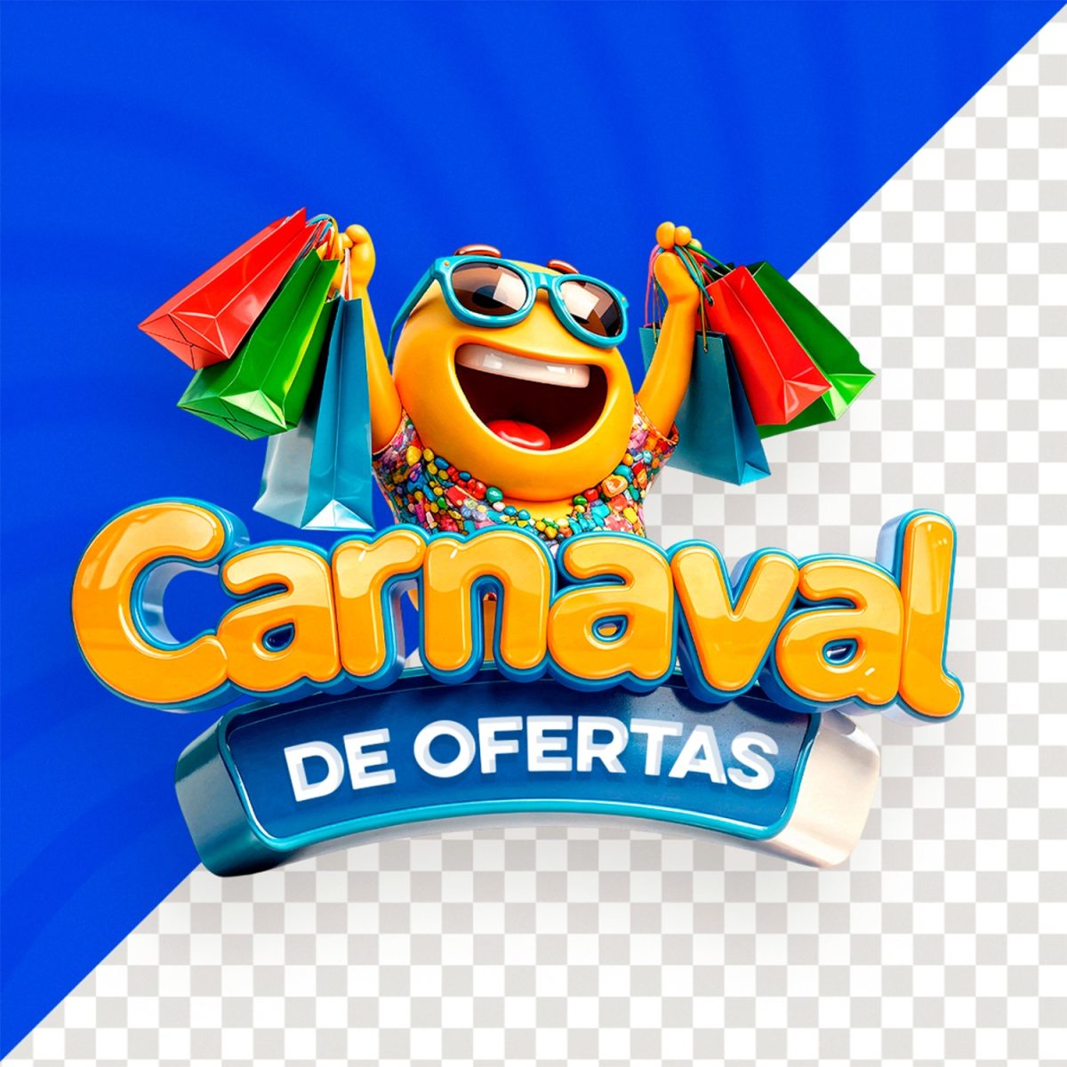 Carnaval de Ofertas Emoji 3D com Sacolas Promocionais PSD Editável