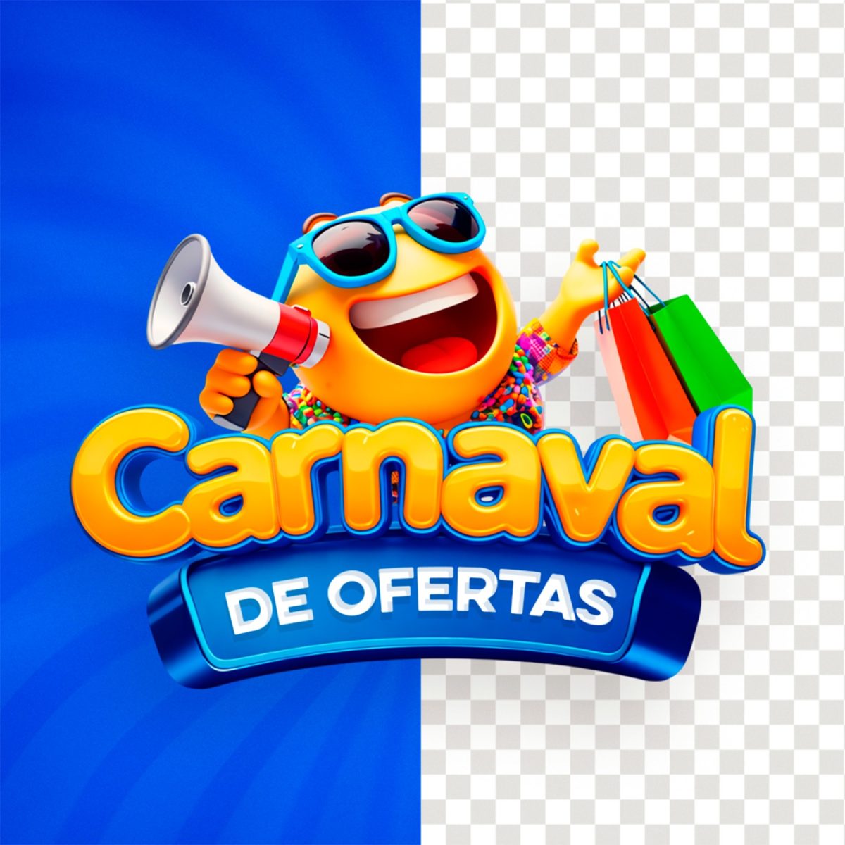 Carnaval de Ofertas Emoji Megafone Compras PSD Editável