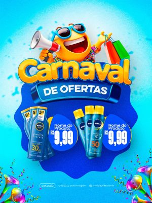 Carnaval de Ofertas em Produtos Banner Promocional Festivo PSD Editável