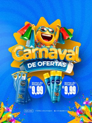 Carnaval De Ofertas Emocionante com Emoticon Festivo PSD Editável
