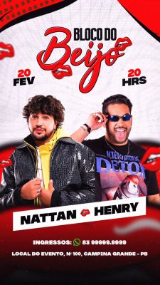 Bloco do Beijo 20 Fev 20 Hrs Nattan Henry Flyer PSD Editável