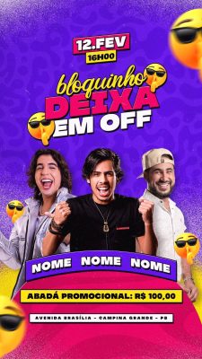 Carnaval Bloquinho Deixa Em Off 12 FEV 16H00 Abadá R$100 PSD Editável