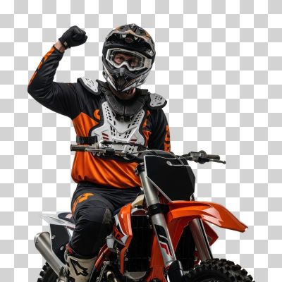Motocross Piloto Campeão Punho Cerrado com Moto PNG Transparente
