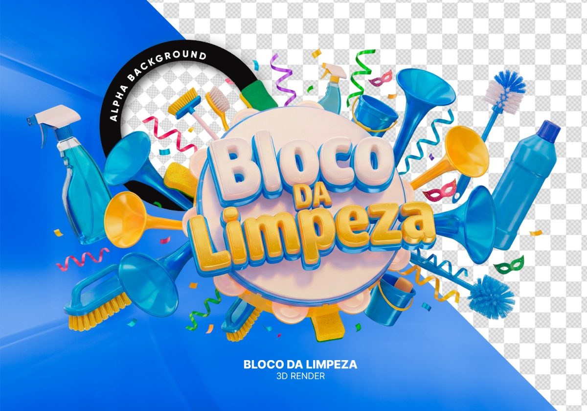 Selo 3D Bloco Da Limpeza PSD Editável