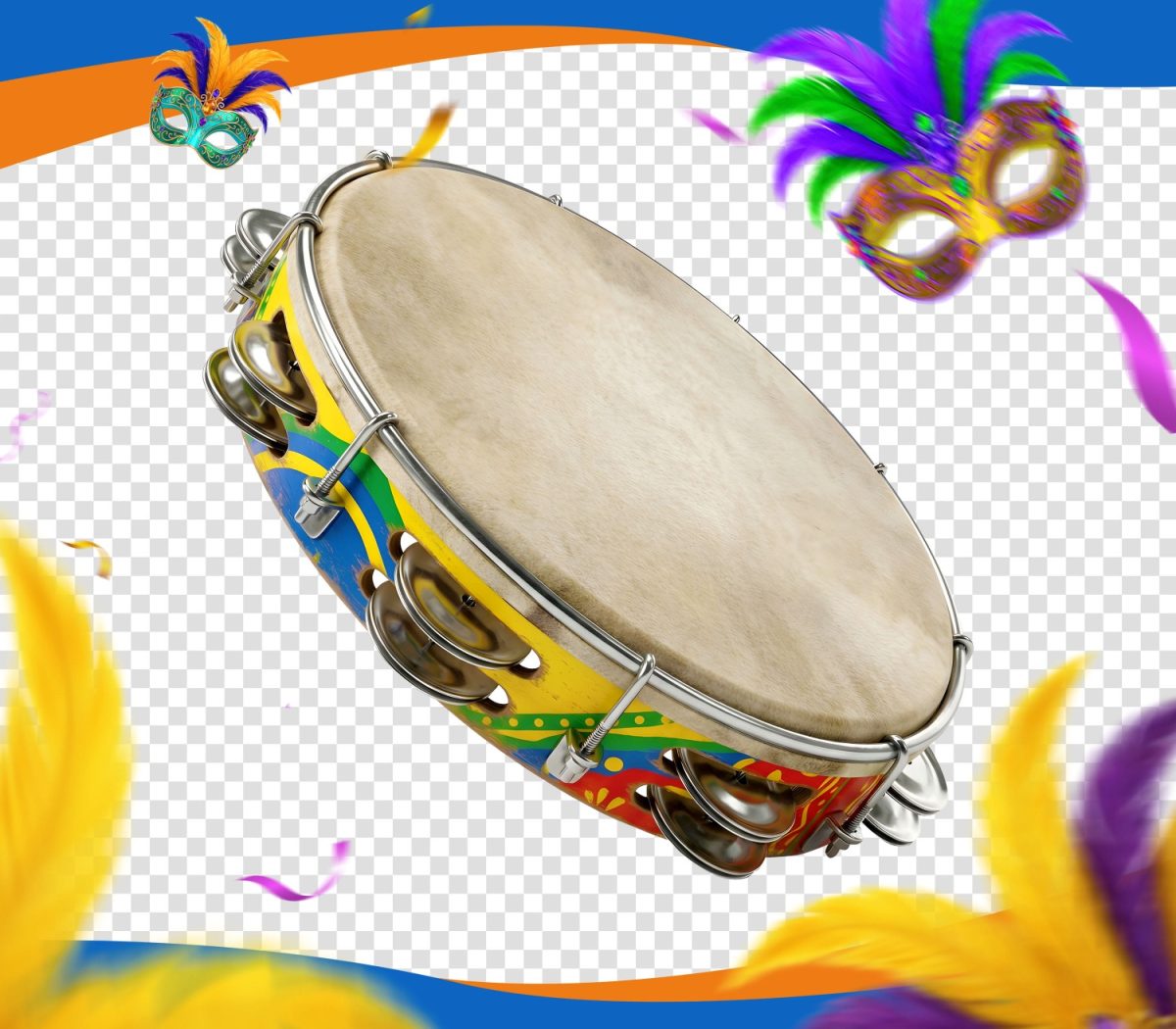 Carnaval Pandeiro Colorido Máscaras e Confetes PSD Editável