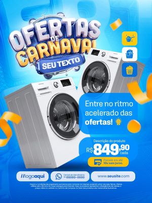 Loja de Eletrodomésticos Ofertas de Carnaval Seu Texto Máquina de Lavar PSD Editável