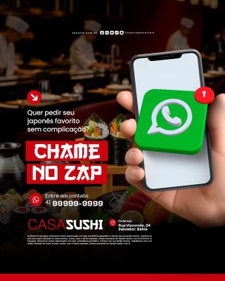 Comida Japonesa Sushi Delivery Chame no Zap PSD Editável