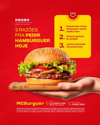 Hamburgueria 3 Razões Pra Pedir Hambúrguer Hoje PSD Editável
