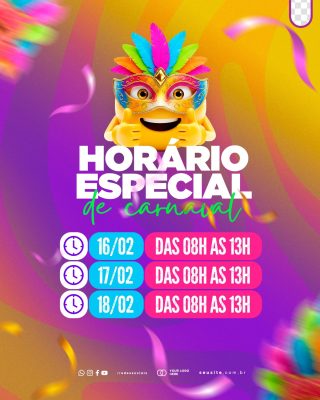 Carnaval Horário Especial Datas e Horas Festivas PSD Editável