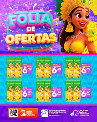 Carnaval Folia de Ofertas Supermercado Banner Vertical PSD Editável