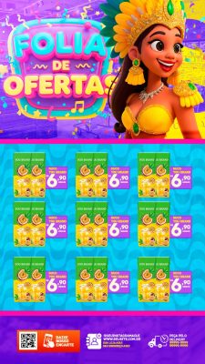 Carnaval Folia de Ofertas Encarte de Supermercado Festivo PSD Editável