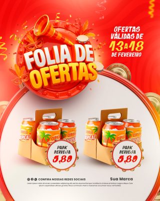 Folia de Ofertas Carnaval Ofertas  Fevereiro PSD Editável