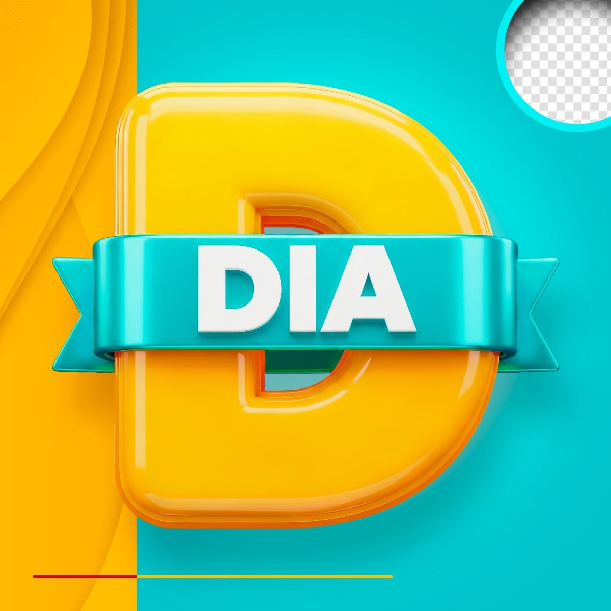 Dia Letra D em 3D e Fita de Comemoração PSD Editável