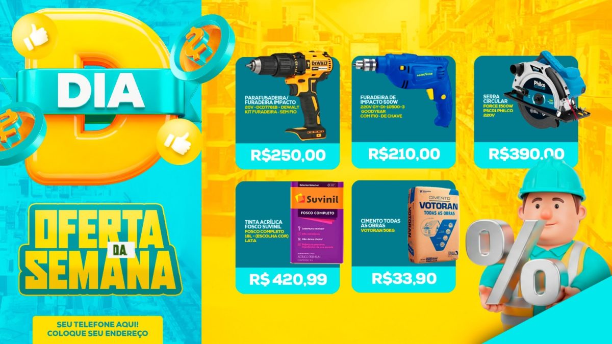 Oferta da Semana Dia da Construção Banner Promocional PSD Editável