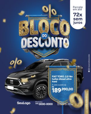 Bloco do Desconto Fiat Toro Oferta 72x sem Juros PSD Editável