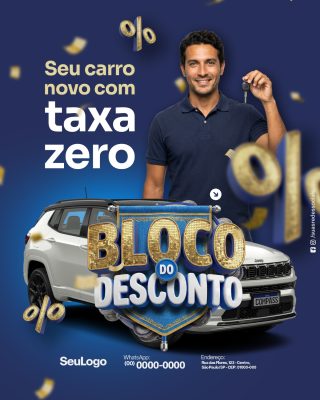 Carro Novo com Taxa Zero Bloco do Desconto PSD Editável
