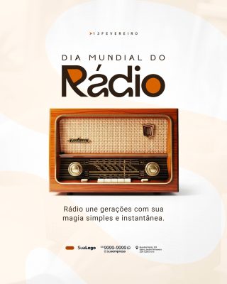 Dia Mundial do Rádio 13 de Fevereiro Design Vintage PSD Editável