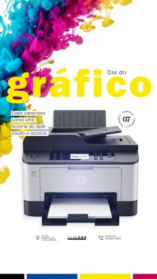 Dia do Gráfico Homenagem com Impressora e Tinta PSD Editável