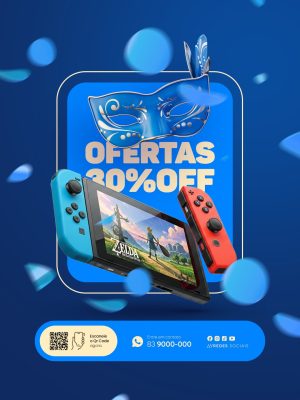 Ofertas 30% Off Carnival Máscara Banner Console PSD Editável