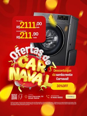 Ofertas de Carnaval com 30% Off PSD Editável